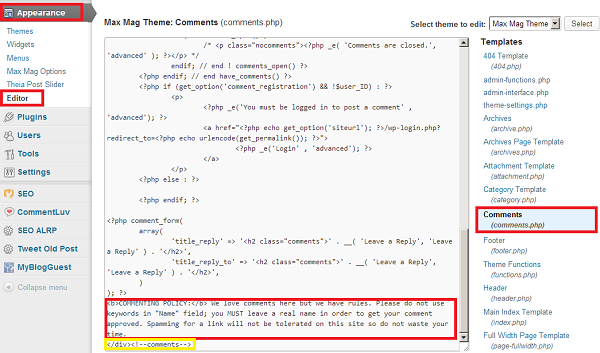 Comments.php Wordpress Template