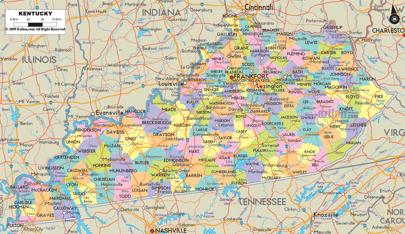 Kentucky Map Cities Counties