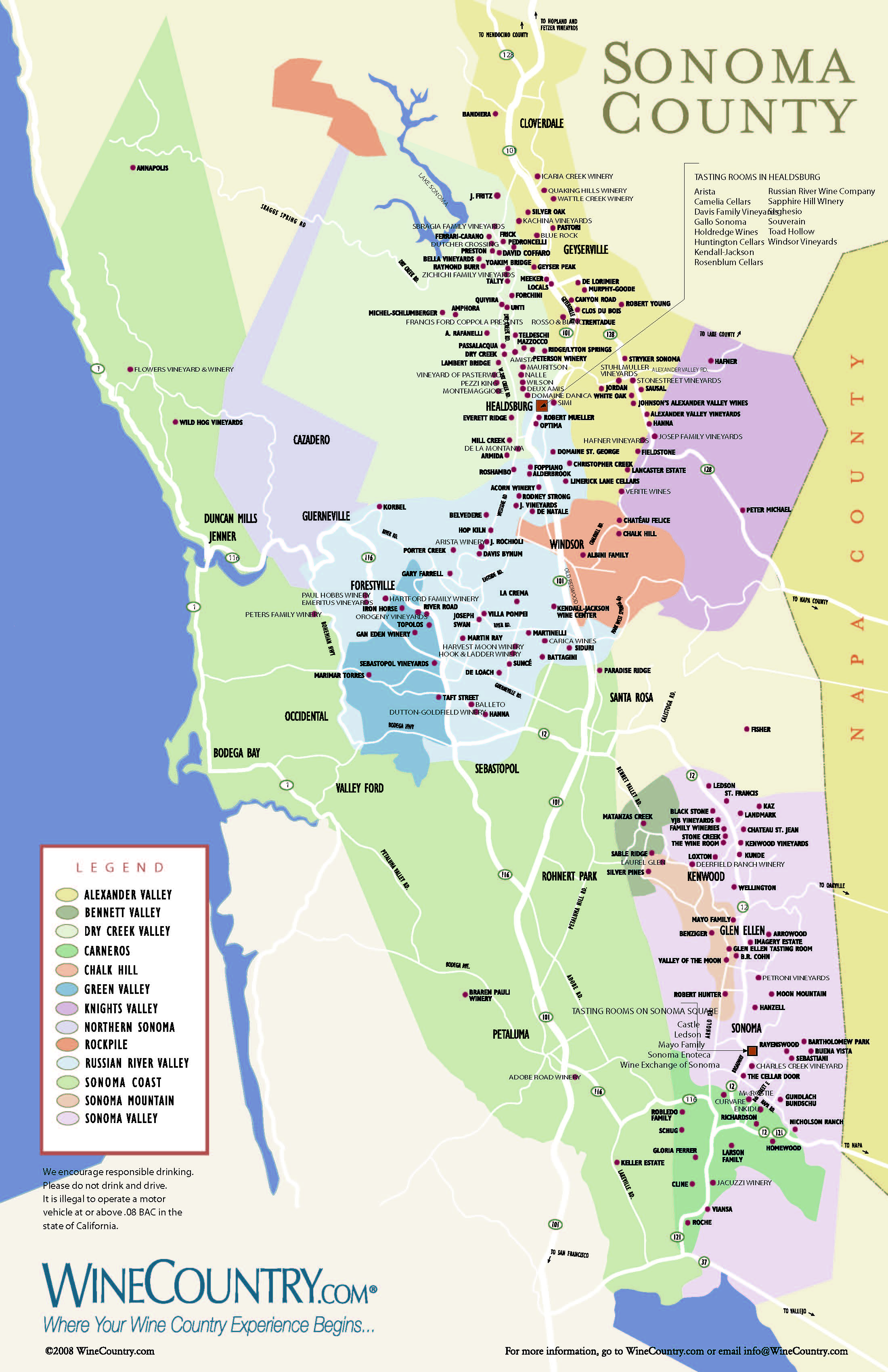 Map Of Wineries In Napa And Sonoma Valley