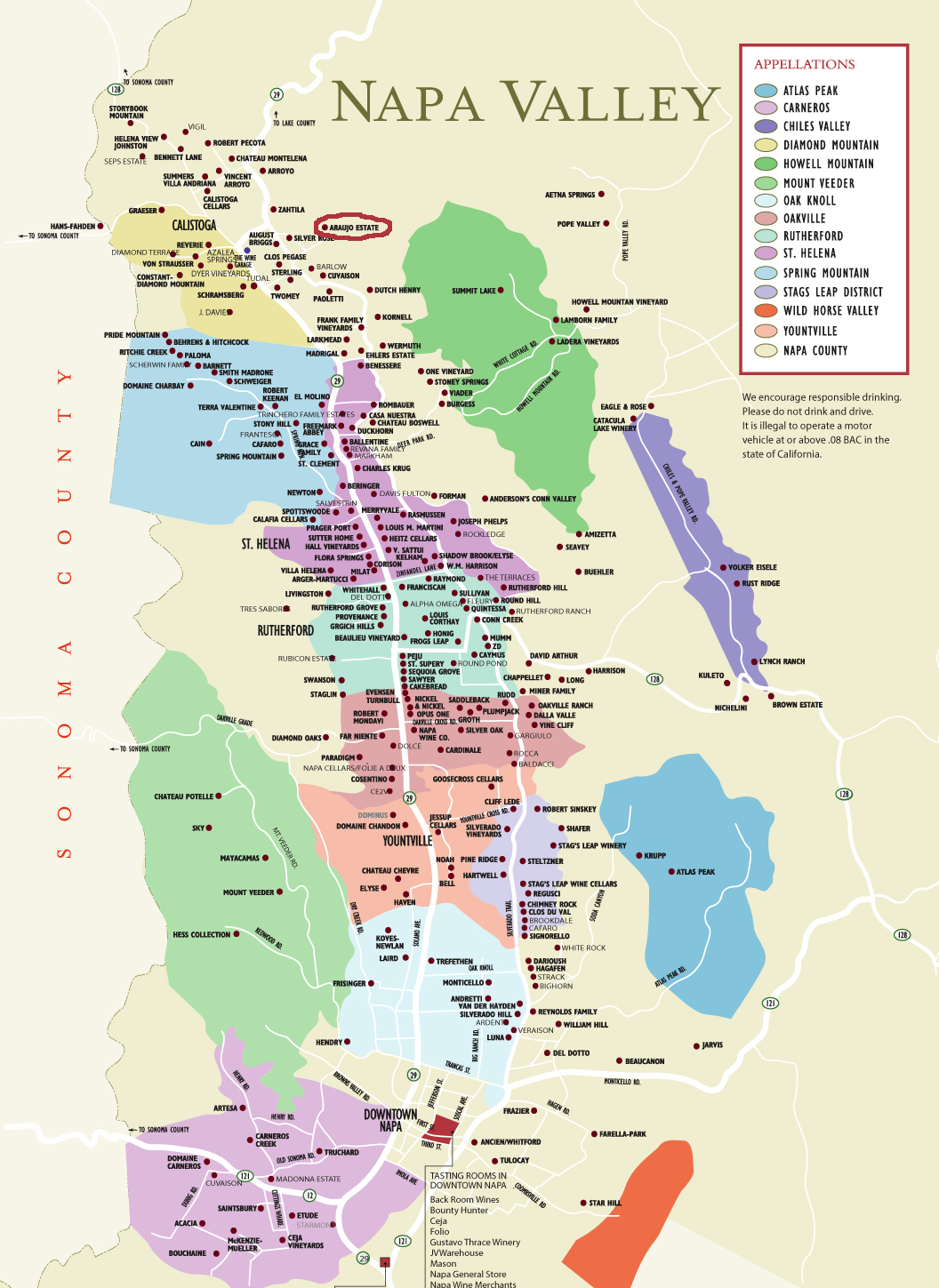 Map Of Wineries In Napa And Sonoma Valley