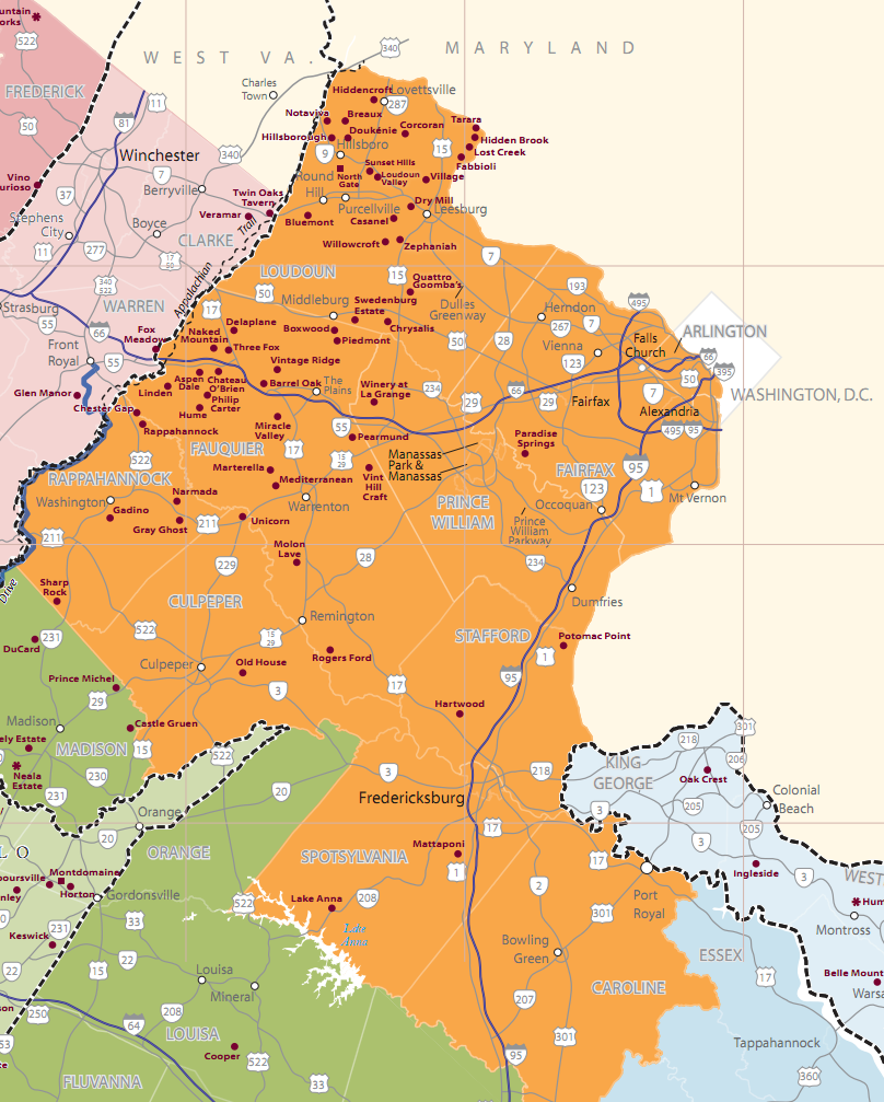 Wineries In Virginia Map